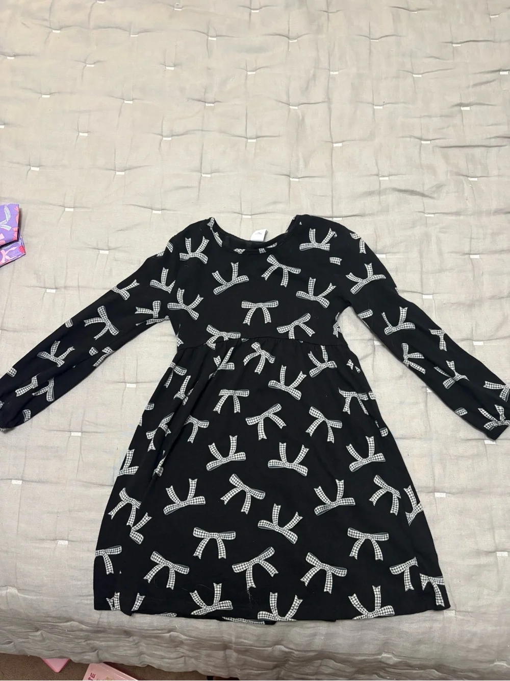 Old Navy Girls' Black Long-Sleeve Bow Print Dress